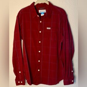 Columbia Mens Plaid Button-Up Shirt, Size M, Red